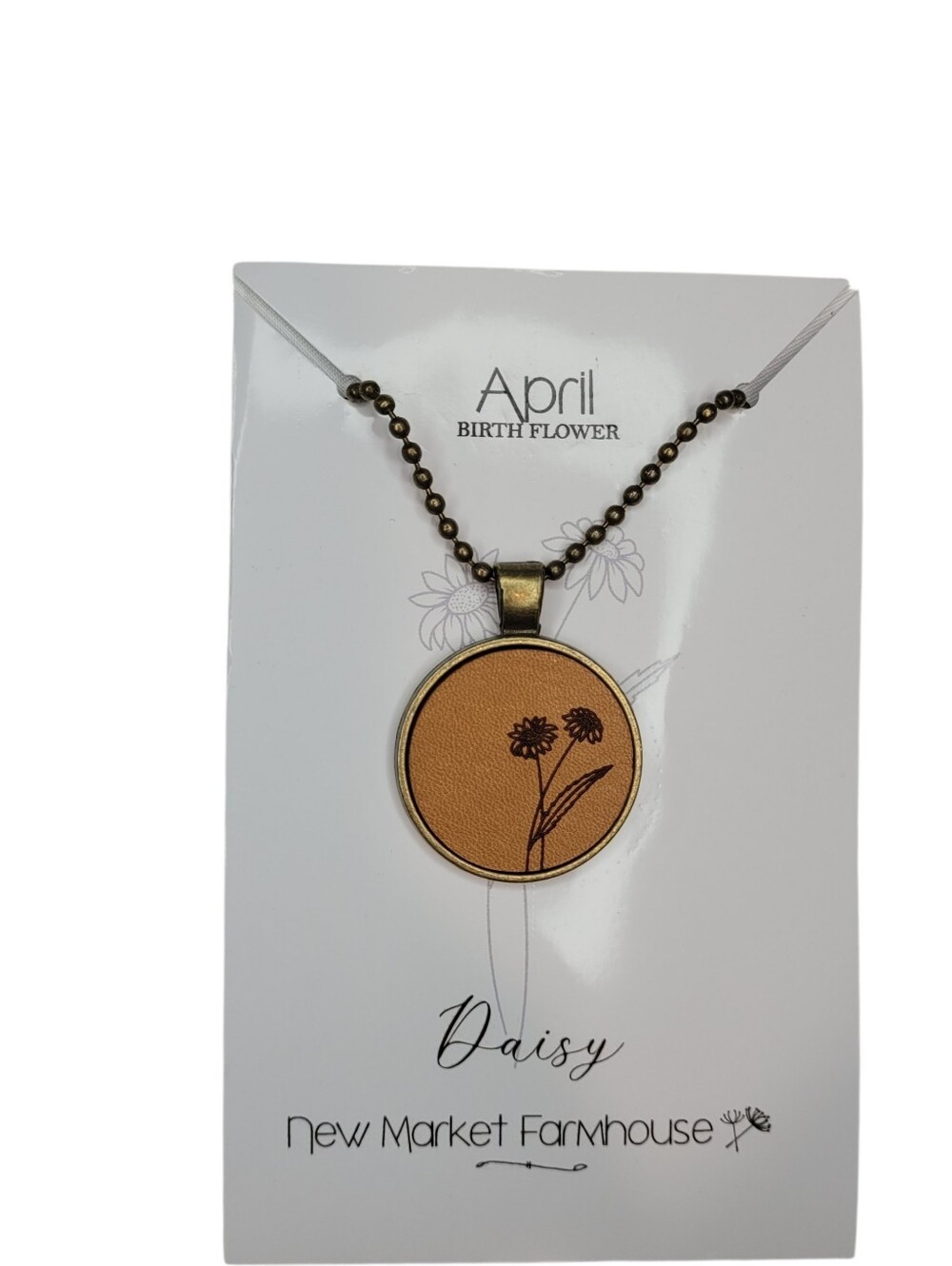 Engraved Leather April Daisy Birth Flower Pendant Necklace